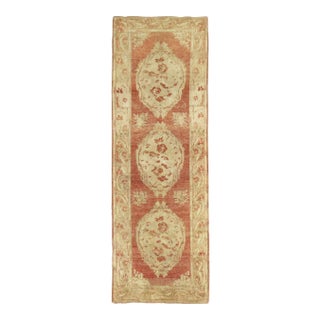 Antique Muted Turkish Floral Runner - 3'5" x 9'2" For Sale