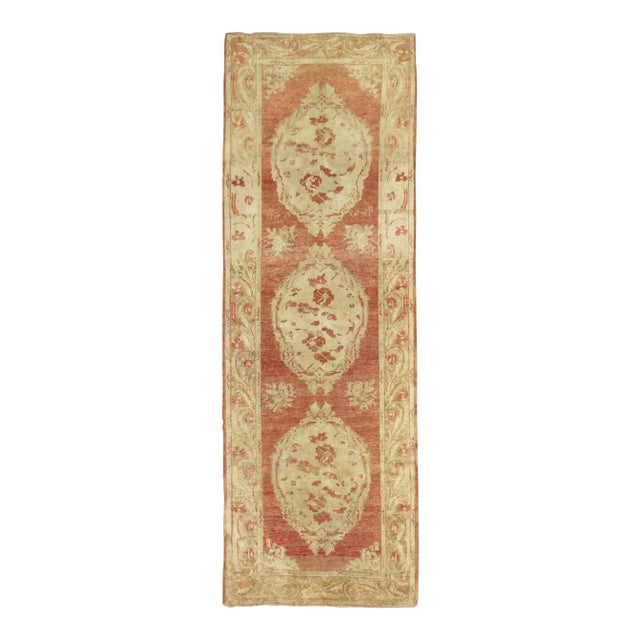 Antique Muted Turkish Floral Runner - 3'5" x 9'2" For Sale