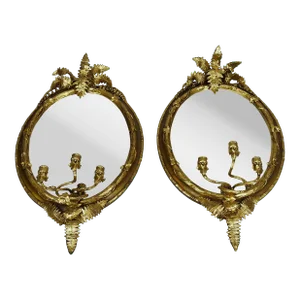 Early 19th Century Fern Leaf Mirror with Candle Sconces - a Pair