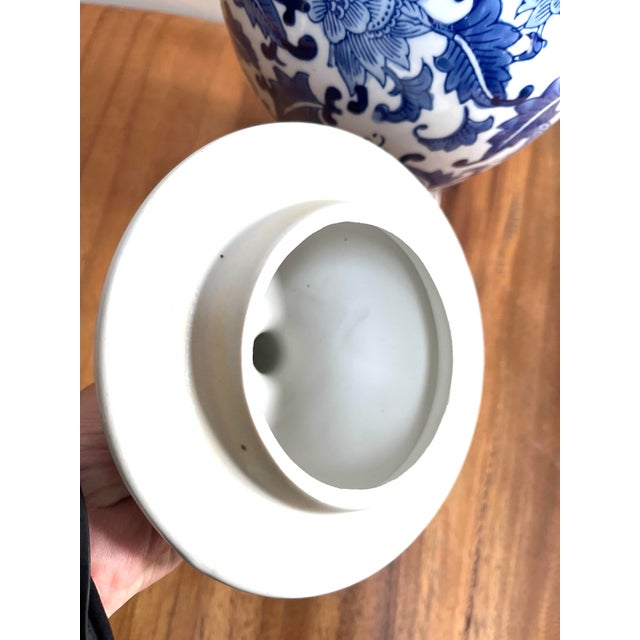 Ceramic Classic 15” Tall Chinoiserie Floral Decor Blue and White Ceramic Ginger Jar For Sale - Image 7 of 8