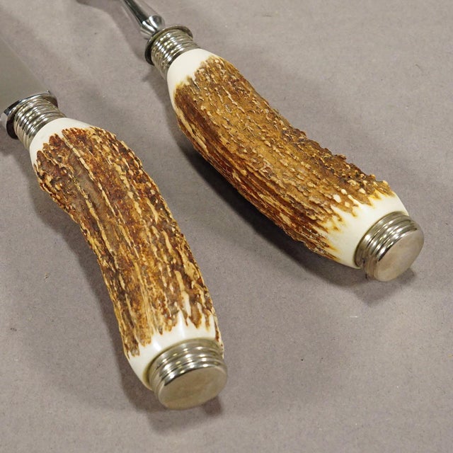 Mid 20th Century Vintage Stag Horn Carving Set Solingen, Germany For Sale - Image 5 of 7