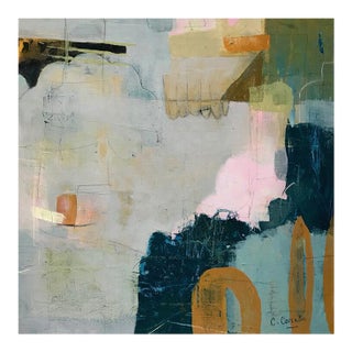 Christiane Corcelle "Shades of Blue in Chefchaouen" Mixed Media on Cradled Board, Small Abstract Painting in Blue, Teal and Pink, 2021 For Sale
