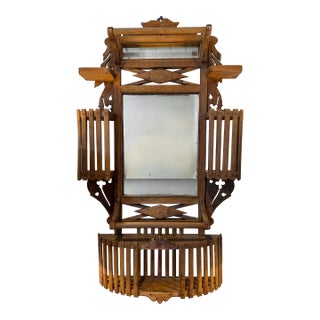 Antique Eastlake Walnut Shaving Mirror With Walnut Slat Wood Design For Sale