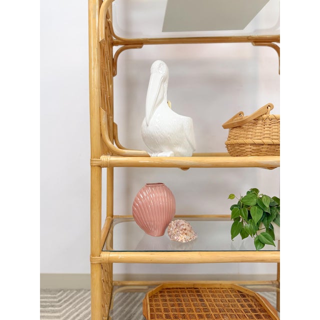 Vintage Arched Rattan Wicker Bamboo Shelf Hollywood Regency Coastal 5 Shelves For Sale - Image 12 of 15