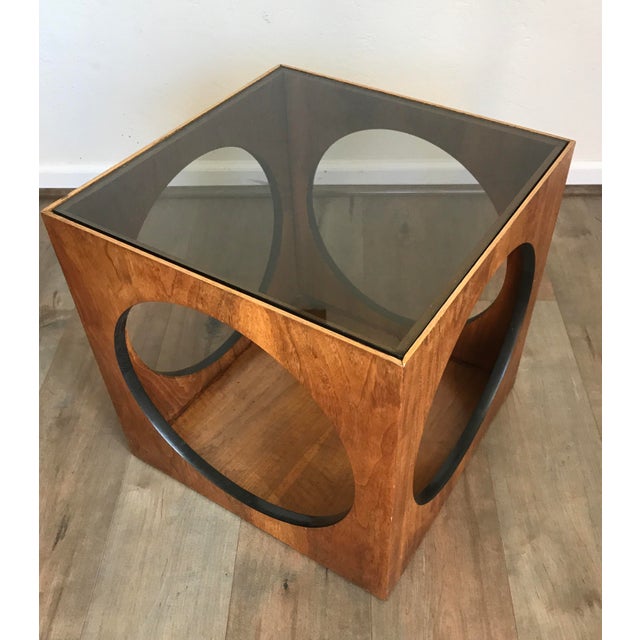 Lane Walnut Glass Cube Side Table Chairish