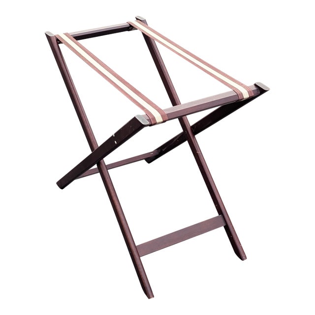 Vintage Folding Luggage Rack With Canvas Straps For Sale