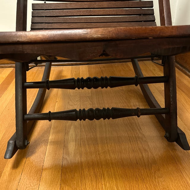 Late 19th Century Victorian Slat Wood Rocking Chair For Sale - Image 4 of 12