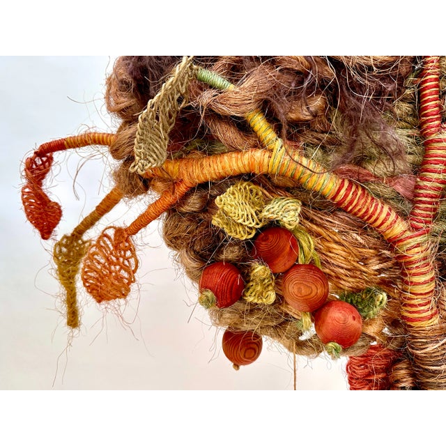 Brown Large Hand-Woven Apple Tree Macramé Art Wall Hanging in Coconut Fibers with Pinewood Details, West-Germany, 1970s For Sale - Image 8 of 18