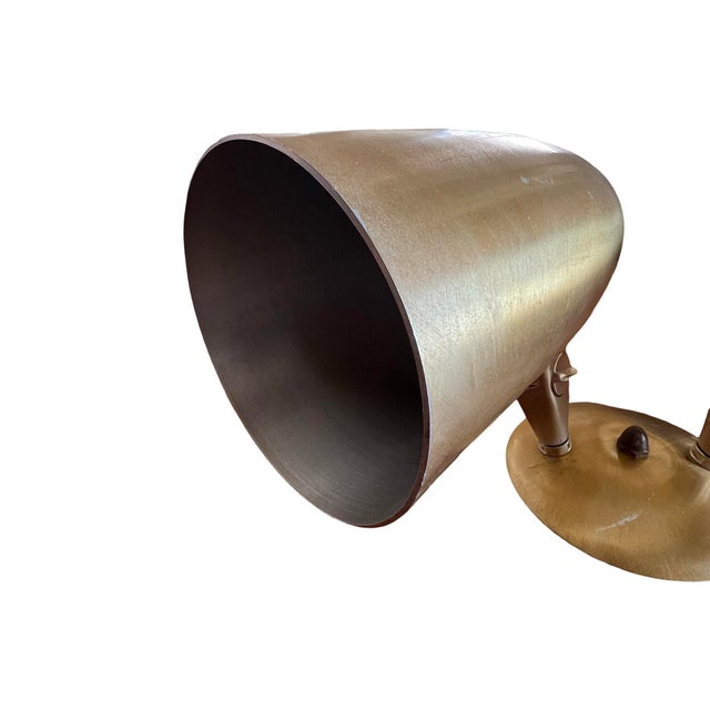 Vintage Mid Century Modern 1950s Ejs Lighting Wall Sconce Spun Brass Cone Lamps 1960s For Sale In Palm Springs - Image 6 of 12