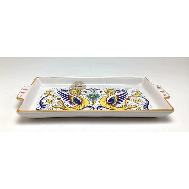Vintage Nova Deruta Italian Dragon Serving Platter with Handles 12” By 6 1/4 inches with original made in Italy paper...