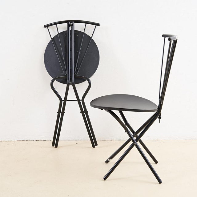Black Chairs in Metal and Wood, 1970s, Set of 6 For Sale - Image 8 of 9
