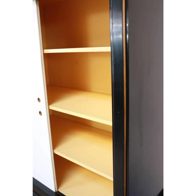Wood 1970s Ebonized Armoire With Milk Glass Doors For Sale - Image 7 of 10