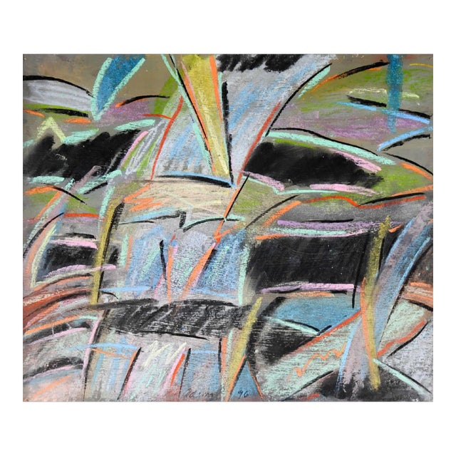 Abstract Expressionist Blue, Turquoise & Black Jerry Adams Pastel Painting For Sale