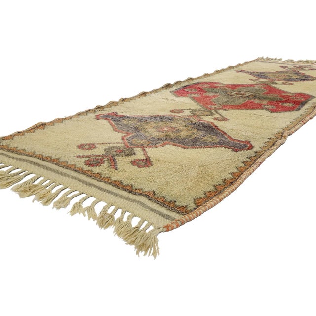 53893 Vintage Kurdish Tribal Rug, 03'04 x 10'07. Kurdish rugs, meticulously crafted by Kurdish Herki tribes in eastern...