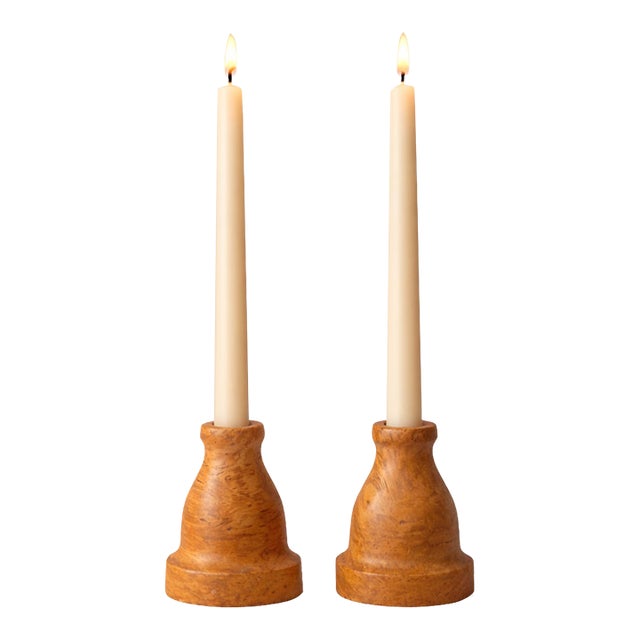 Burlwood Candlestick Holders (Pair of 2) For Sale