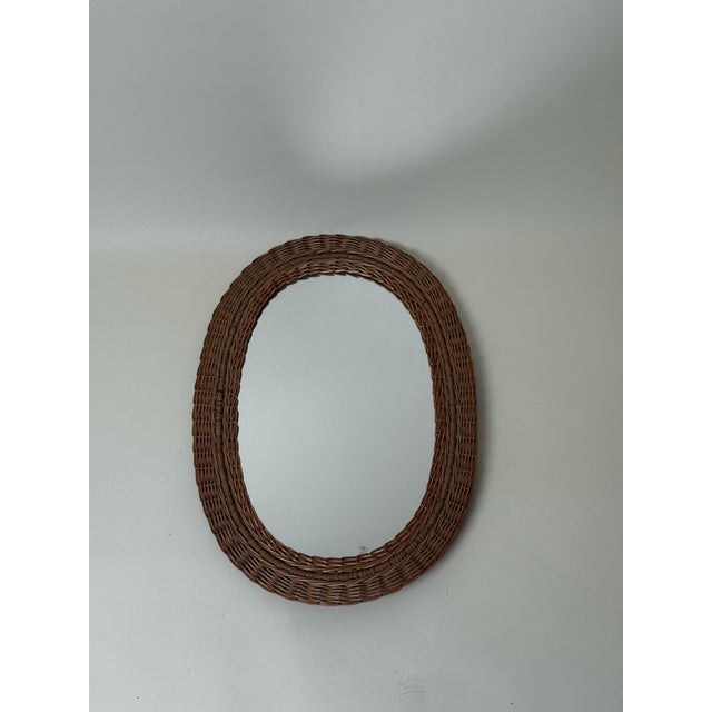 Brown Mid-Century Modern Oval Wall Mirror in Hand-Woven Willow, 1960s For Sale - Image 8 of 10