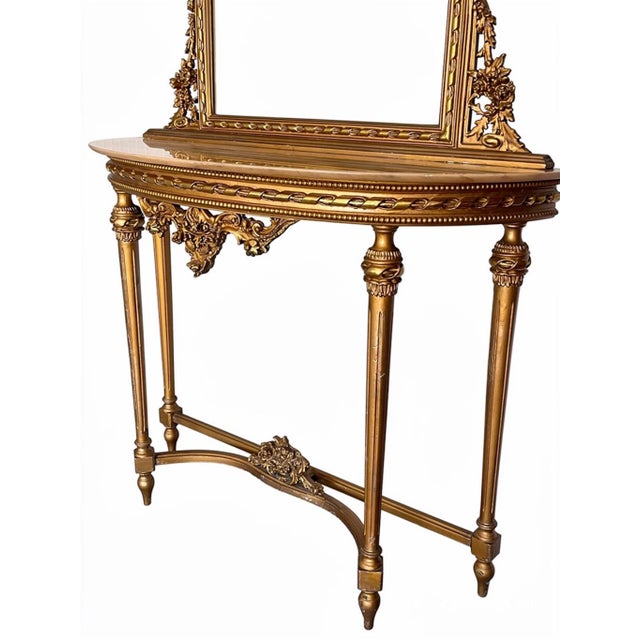 Antique French Console Table with Marble Top and Mirror, 1890s, Set of 2 For Sale - Image 6 of 8