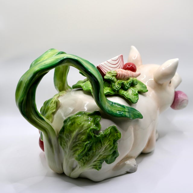 Vintage Fitz & Floyd "French Market" Ceramic Pig Teapot – Whimsical Country Majolica Style For Sale In Cincinnati - Image 6 of 14