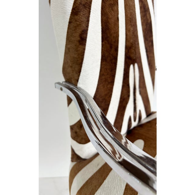 Vintage Lucite, Chrome Armchairs Upholstered in Zebra Cowhide, Pair For Sale - Image 9 of 16