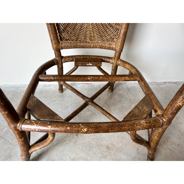 1980s Vintage Organic Faux - Tortoise Shell Finish Rattan and Brass Accent Chair/Sold For Sale - Image 5 of 12