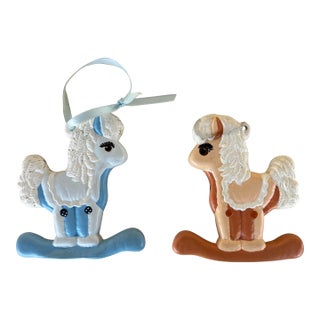 Vintage Ceramic Rocking Horse Ornaments - 2 For Sale