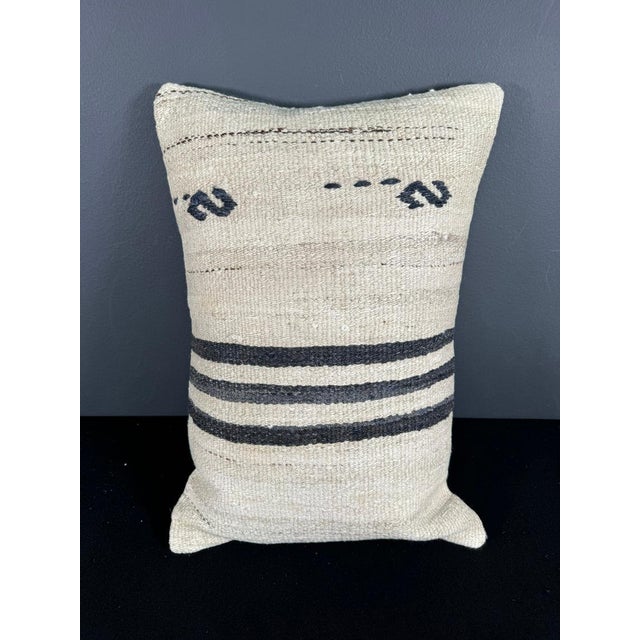 Turkish Hemp Pillow Cushion Natural Beige Black Pillow Cushion Cover 16" x 24" For Sale - Image 4 of 4