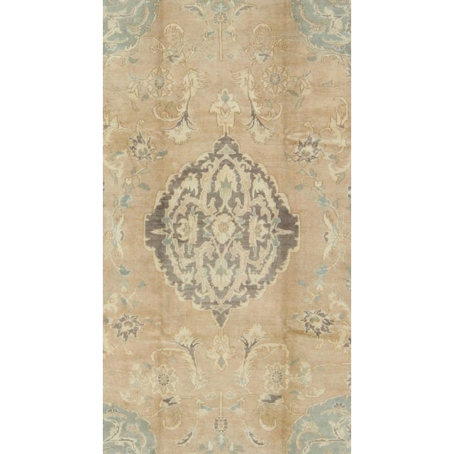 Vintage Turkish Oushak Rug in Taupe, Gray, and Pale Blue With Central Medallion For Sale - Image 4 of 10