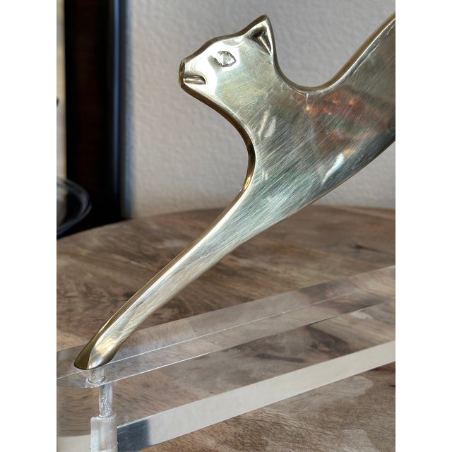 Early 20th Century Werkstätte Stretching Brass Cat on Clear Plinth Hagenauer Style For Sale - Image 11 of 17