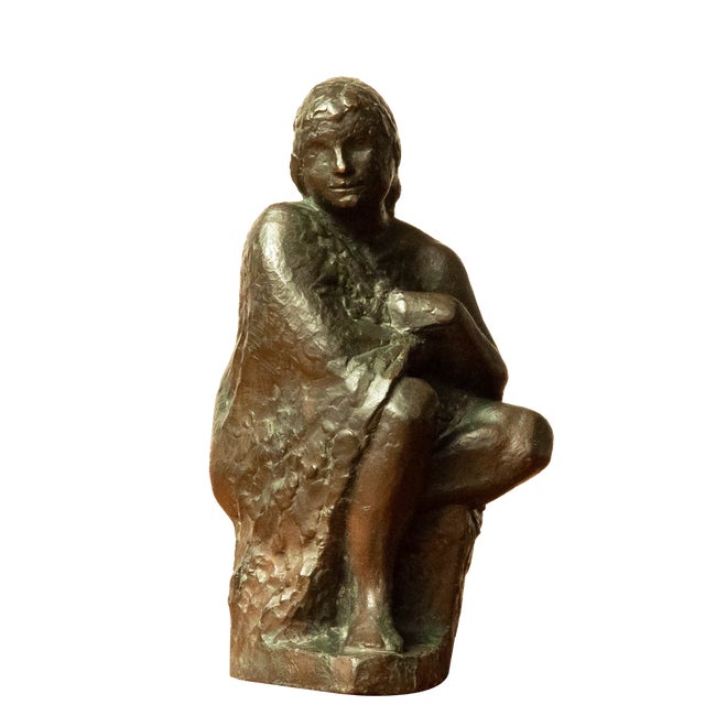 Swedish Brass Statue of a Sitting Woman by Thure Thörn, 1960s For Sale