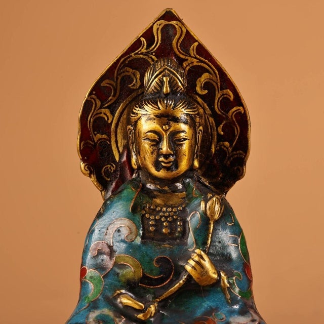 1980s Set of 3 Antique Chinese Gilt Cloisonné Buddhist Triad Statues For Sale - Image 5 of 9