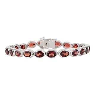 Natural Oval Cut Deep Red Garnet Stackable Tennis Bracelet in 925 Sterling Silver For Sale