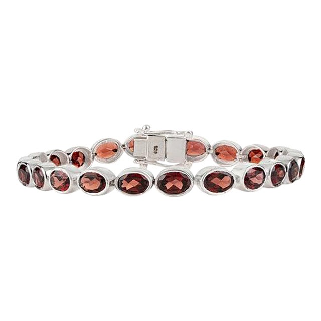 Natural Oval Cut Deep Red Garnet Stackable Tennis Bracelet in 925 Sterling Silver For Sale