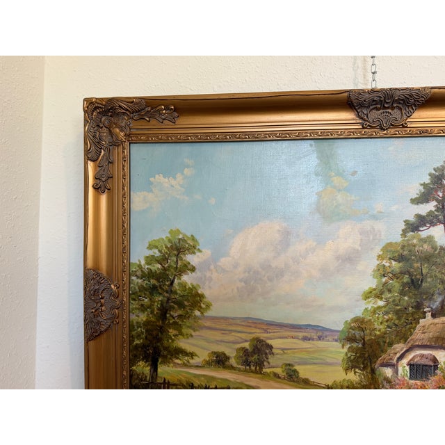 English Robert Towers (British, 20c) Large Oil Painting English Cottage Landscape Framed For Sale - Image 3 of 10