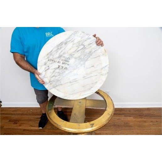 1960s 1960s Hollywood Regency Style Marbled Stone Top Round Table on Gilt Finished Wood Pedestal For Sale - Image 5 of 7