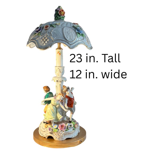 Von Schierholz Porcelain Ring Around the Rosie Children Table Lamp Floral Lithophane Shade For Sale - Image 17 of 18