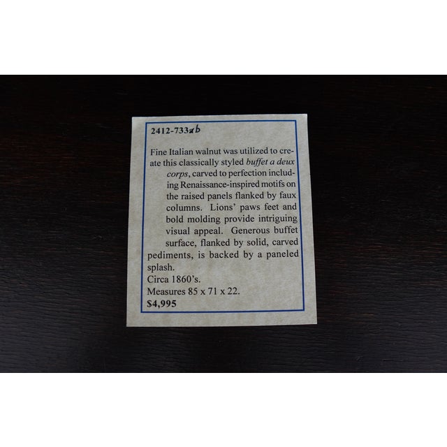 Antique Italian Renaissance Revival Walnut Buffet For Sale - Image 15 of 17