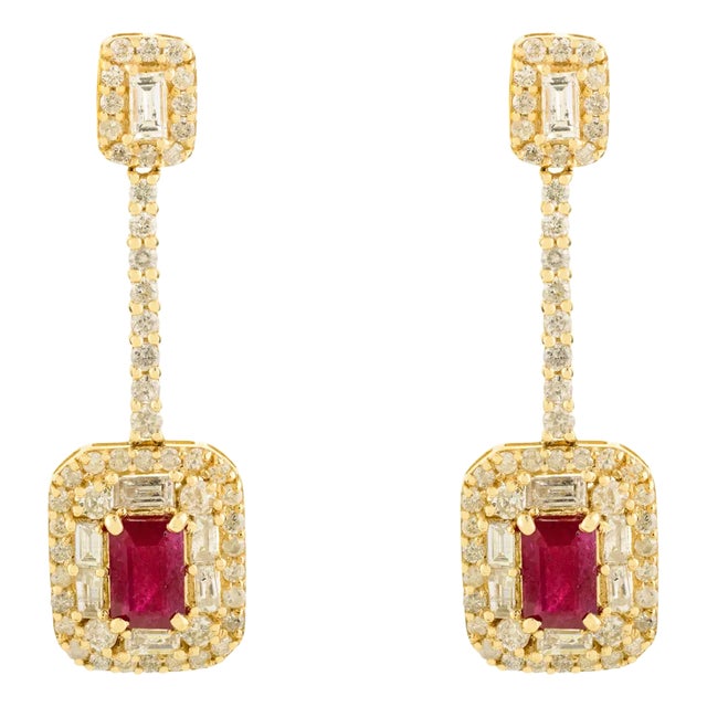 14k Gold Ruby & Diamond Statement Earrings- 2 Pieces For Sale