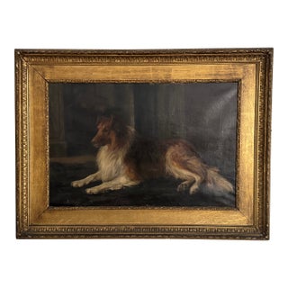 Antique English Oil Painting of a Collie by Florence Jay, Early 20th Century For Sale