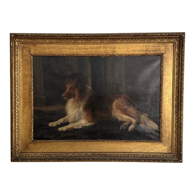 Antique English Oil Painting of a Collie by Florence Jay, Early 20th Century For Sale