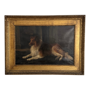 Antique English Oil Painting of a Collie by Florence Jay, Early 20th Century