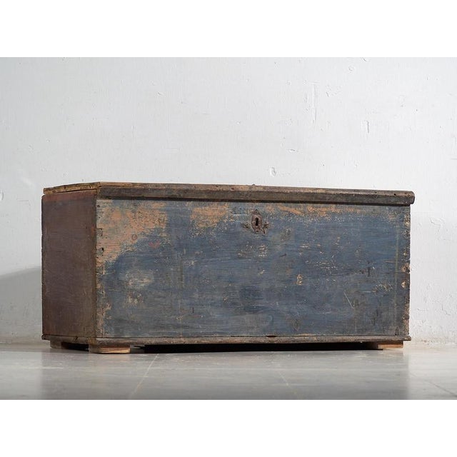Antique primitive cobalt blue chest (c.1920) Dimensions: Width: 112 cm Depth: 53 cm Height: 52 cm Style: Rustic Materials...