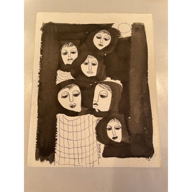 Mid-Century Modern 1960s Cándido Bidó, Abstract Dominican Ink Painting, Framed For Sale - Image 3 of 10