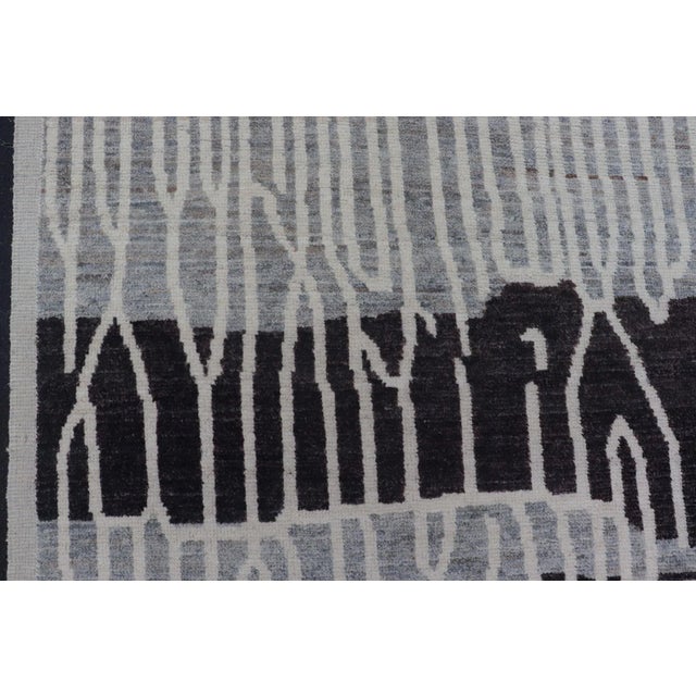 Modern Abstract Designed Hand-Knotted Rug in Wool with in Cream, Gray, and Charcoal by Keivan Woven Arts; rug/AWR-5034,...