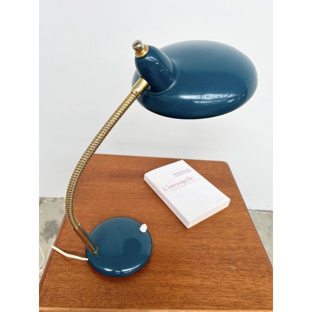 Adjustable Table Lamp in Duck Blue and Gold Metal, 1960s For Sale - Image 6 of 10