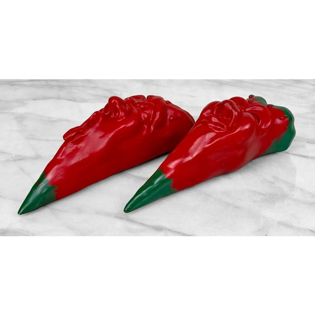 Vintage Oddity Red Chili Pepper Face Chalkware Wall Hanging Sculptures - a Pair For Sale - Image 9 of 11