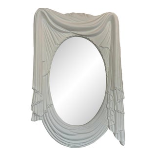 Revelation Modern Hollywood Regency Style White Swag Wall Mirror For Sale