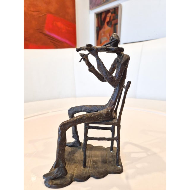 1960s Bronze Violinist Sculpture For Sale - Image 5 of 7