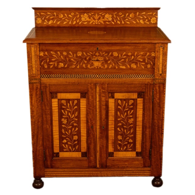 Antique 19th Century Dutch Inlaid Walnut Floral Specimen Wood Marquetry Cabinet 1860 For Sale - Image 12 of 18