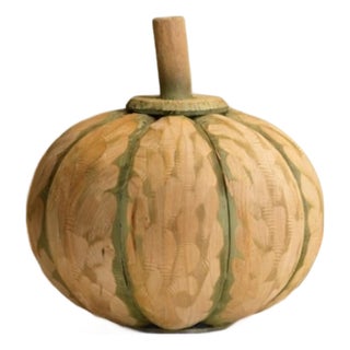 Carved Fir Wood Pumpkin Decor (Set of 2) For Sale