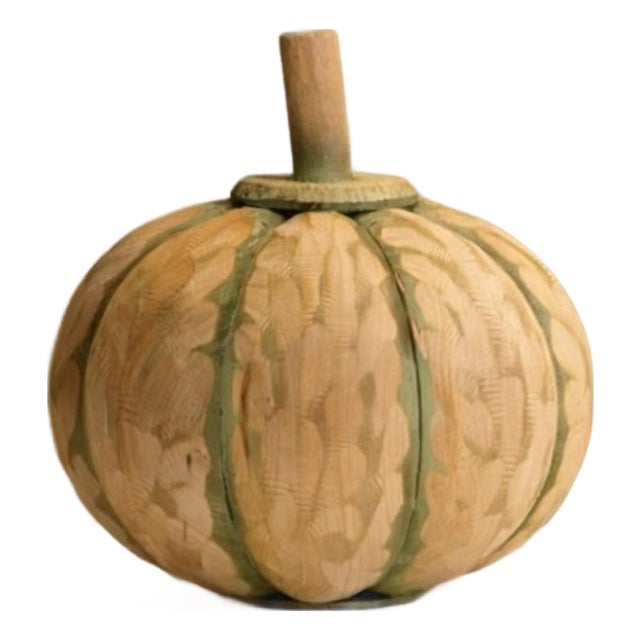 Carved Fir Wood Pumpkin Decor (Set of 2) For Sale